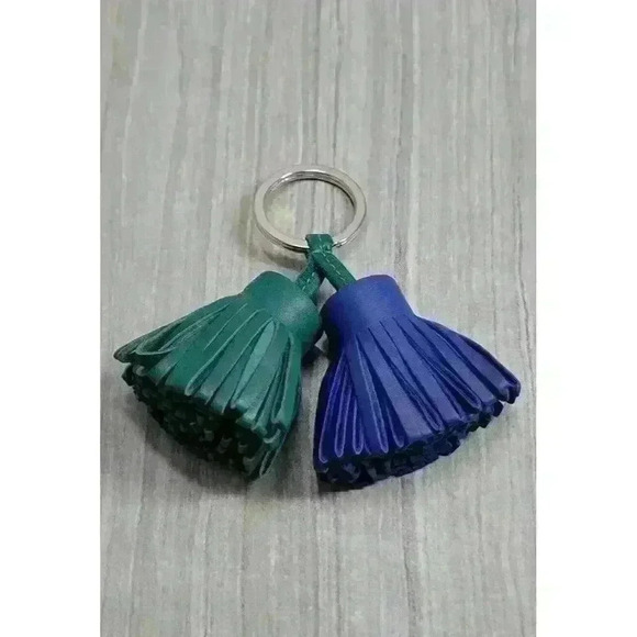 Hermes Carmen Uno-Dos Double-Tassel Keychain Electric Blue and Malachite Green - Picture 2 of 6
